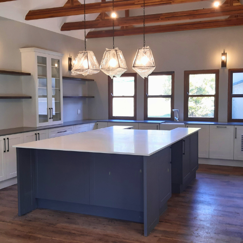 Rustic two tone spray painted kitchen in the KZN midlands.
